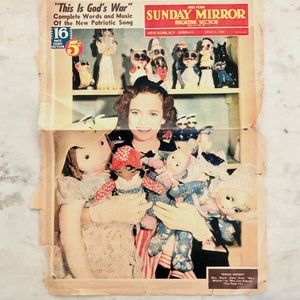 Vintage 1942 Cover Page of the New York Sunday Mirror Magazine